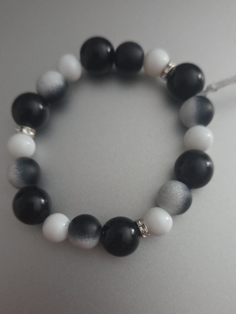 Black & White Beaded Stretch Bracelet - Women Jewelry